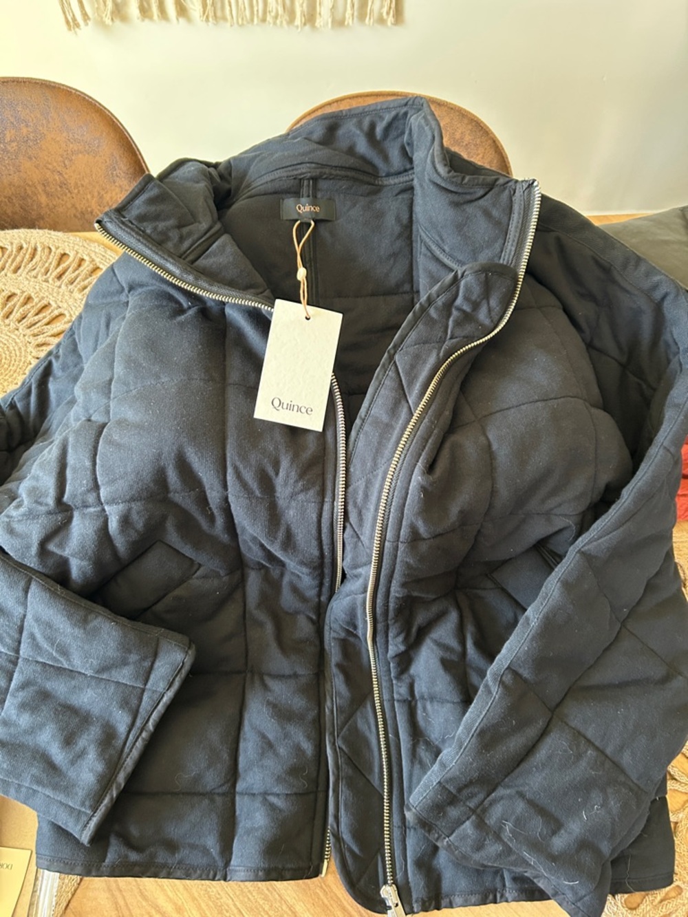 Quince blackQuilted Puffer Jacket with High Collar